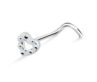 Balls Heart Shaped Silver Curved Nose Stud NSKB-1011